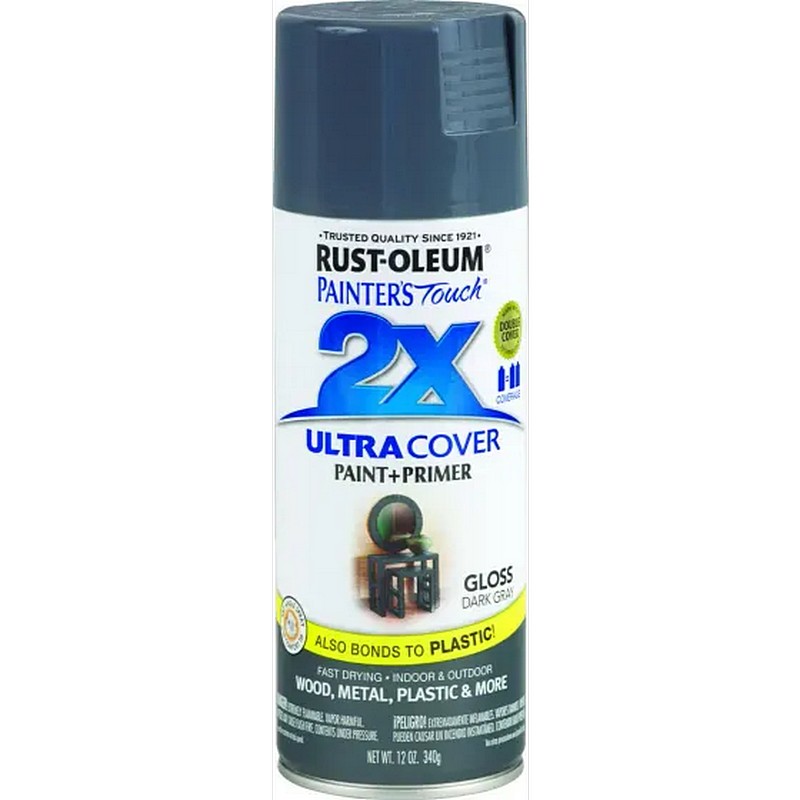 Rust Oleum 2X Ultra Cover Spray Paint & Primer Gloss Dark Gray 12 oz