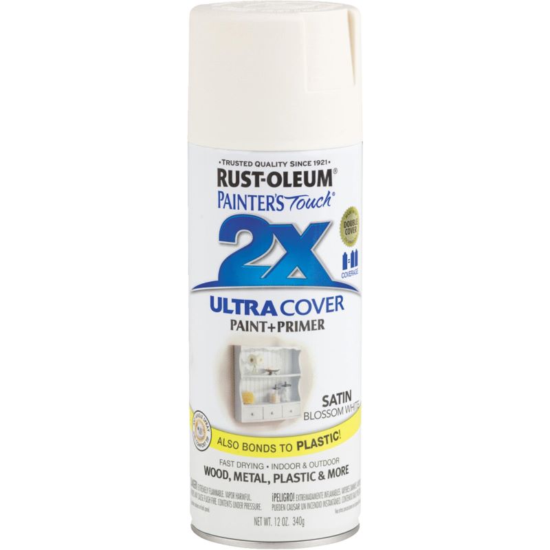 Rust Oleum 2X Ultra Cover Spray Paint & Primer Satin Blossom White 12 oz