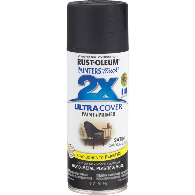 Rust Oleum 2X Ultra Cover Spray Paint & Primer Satin Canyon Black 12 oz