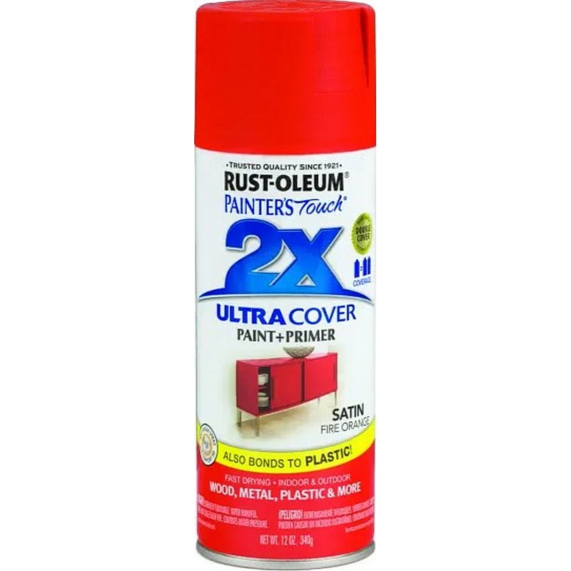 Rust Oleum 2X Ultra Cover Spray Paint & Primer Satin Fire Orange 12 oz