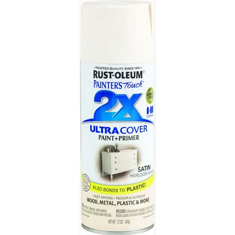 Rust Oleum 2X Ultra Cover Spray Paint & Primer Satin Heirloom White 12 oz