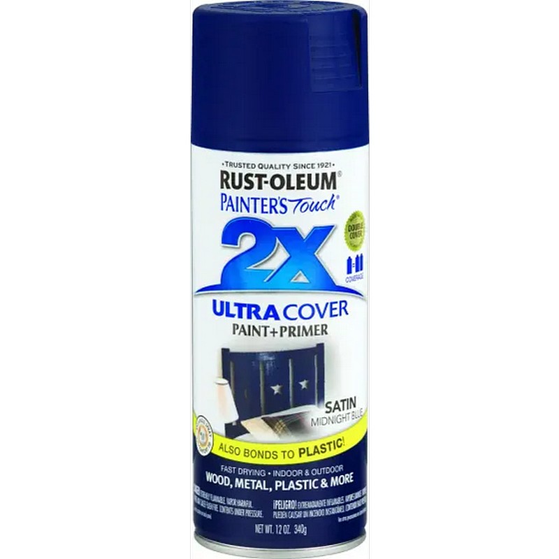 Rust Oleum 2X Ultra Cover Spray Paint & Primer Satin Midnight Blue 12 oz