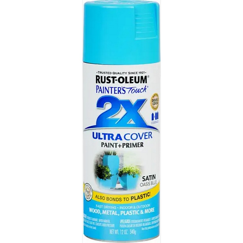 Rust Oleum 2X Ultra Cover Spray Paint & Primer Satin Oasis Blue 12 oz