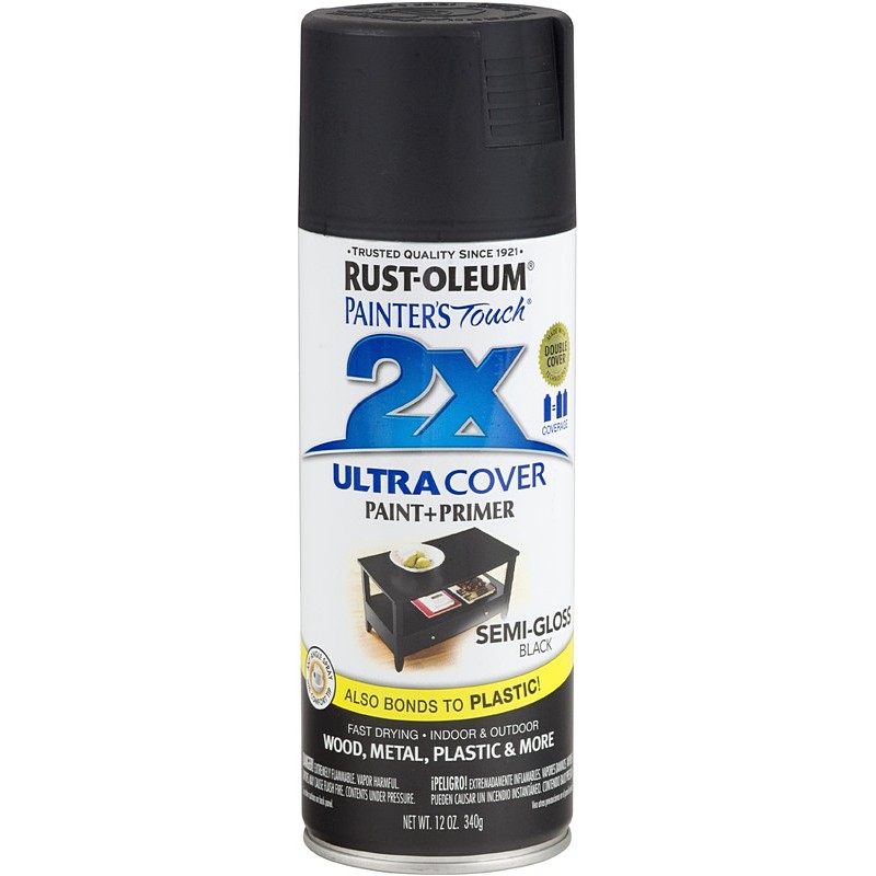 Rust Oleum 2X Ultra Cover Spray Paint & Primer Semi Gloss Black 12 oz