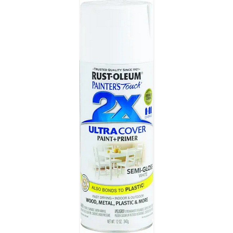 Rust Oleum 2X Ultra Cover Spray Paint & Primer Semi Gloss White 12 oz