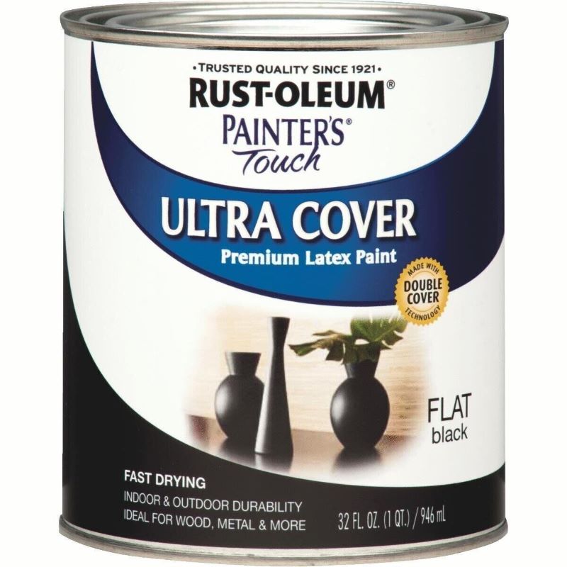 Rust Oleum Painters Touch Ultra Cover Latex Paint Flat Black 1 qt