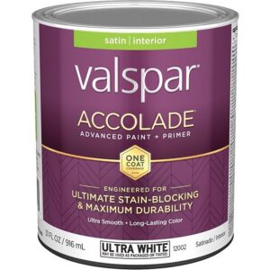 Valspar Accolade Paint & Primer Stain Blocking Interior Satin Ultra White 1 qt