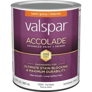 Valspar Accolade Paint & Primer Stain Blocking Interior Semi Gloss Tint Base 1 qt