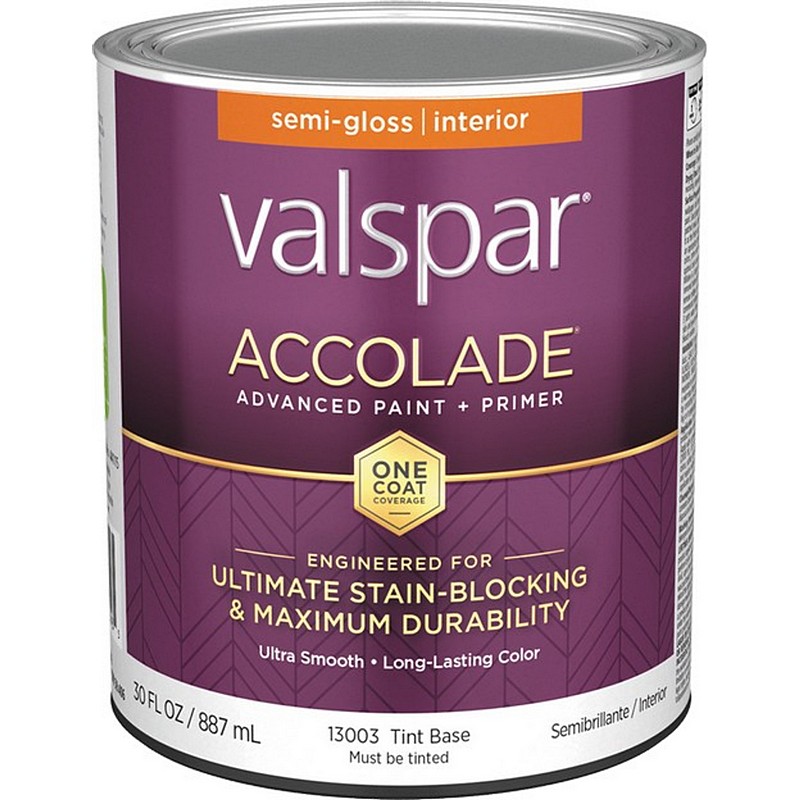 Valspar Accolade Paint & Primer Stain Blocking Interior Semi Gloss Tint Base 1 qt