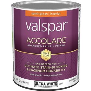 Valspar Accolade Paint & Primer Stain Blocking Interior Semi Gloss Ultra White 1 qt