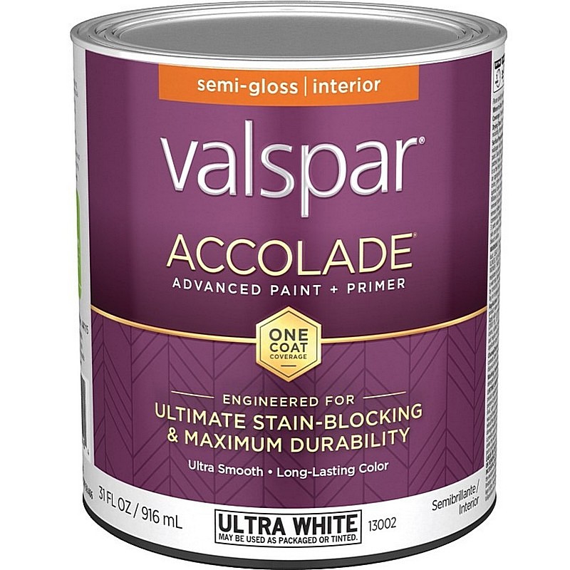 Valspar Accolade Paint & Primer Stain Blocking Interior Semi Gloss Ultra White 1 qt