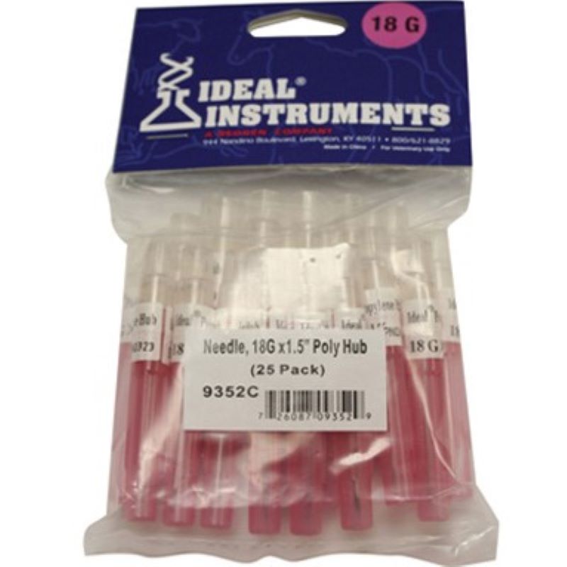 Ideal Disposable Poly Hub Needles 18ga 1.5 25 ct
