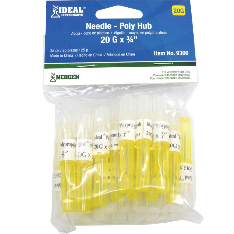 Ideal Disposable Poly Hub Needles 20ga 3/4" 25 ct