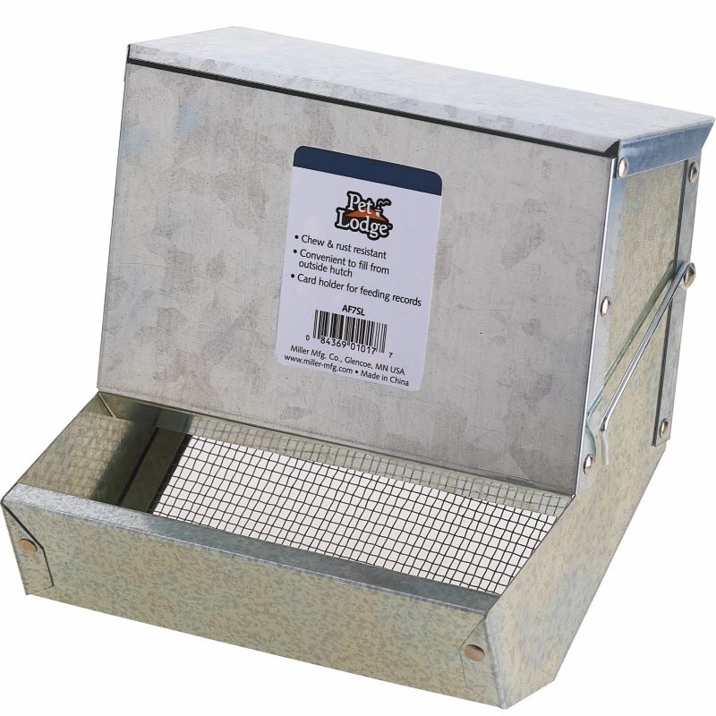 Pet Lodge Galvanized Small Animal Feeder with Lid and Sifter 7”