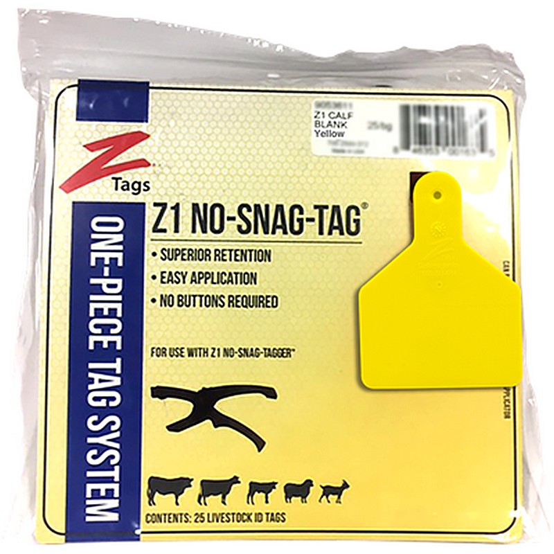 Z1 No Snag Blank Calf Tag Yellow 25 ct
