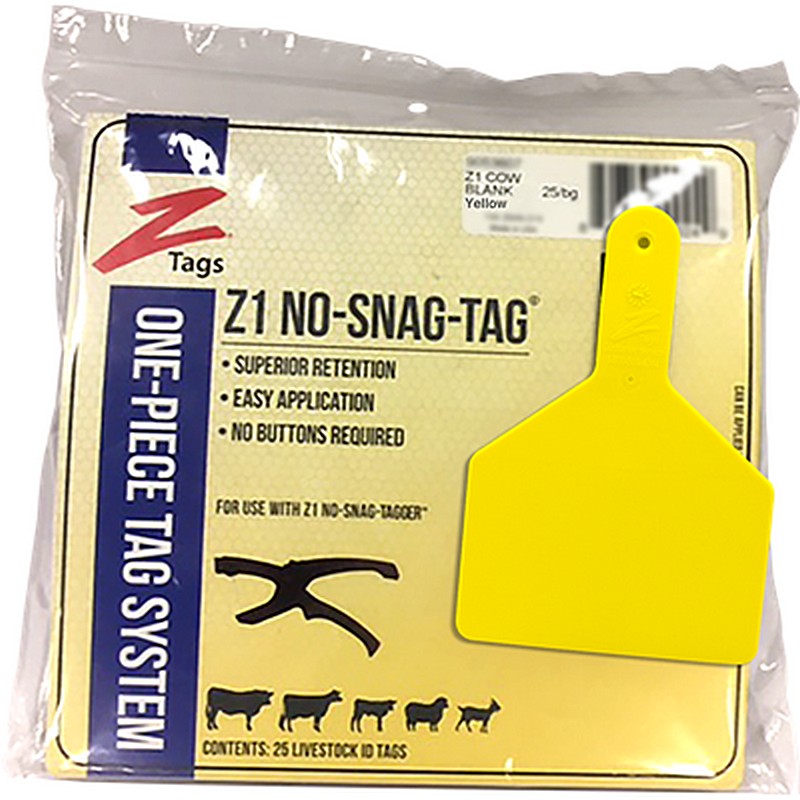 Z1 No Snag Blank Cow Ear Tag Yellow 25 ct