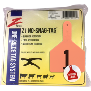Z1 No Snag Calf Tags Orange 1-25