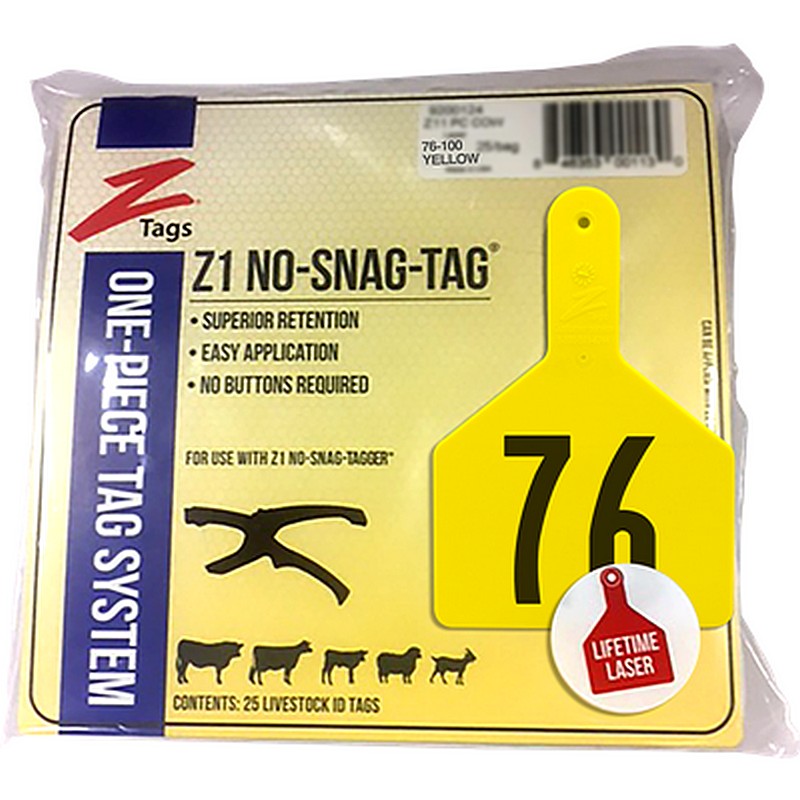 Z1 No Snag Cow Tag Yellow 76-100