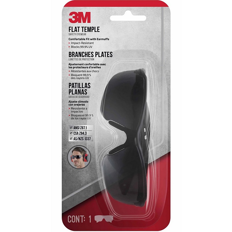 3M Flat Temple Black Frame Safety Eyewear