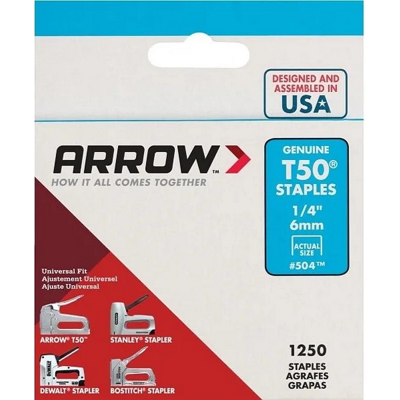 Arrow T50 Staples #504 1/4" 1250 ct