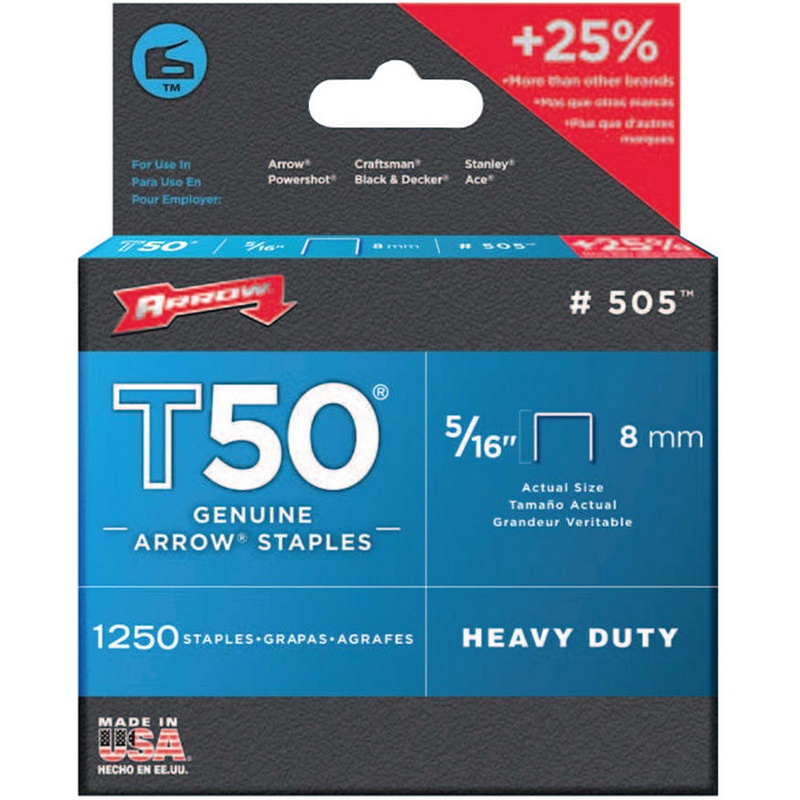 Arrow T50 Staples #505 5-16 1250 ct