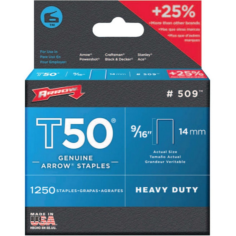 Arrow T50 Staples #509 9/16" 1250 ct