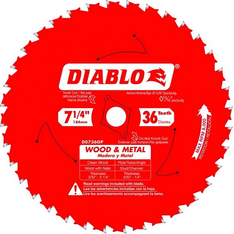 Diablo Wood & Metal Saw Blade 36T 7-1/4"
