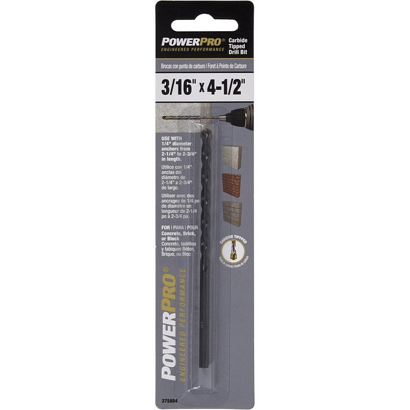 Power Pro Carbide Tipped Drill Bit 3/16"x4-1/2"