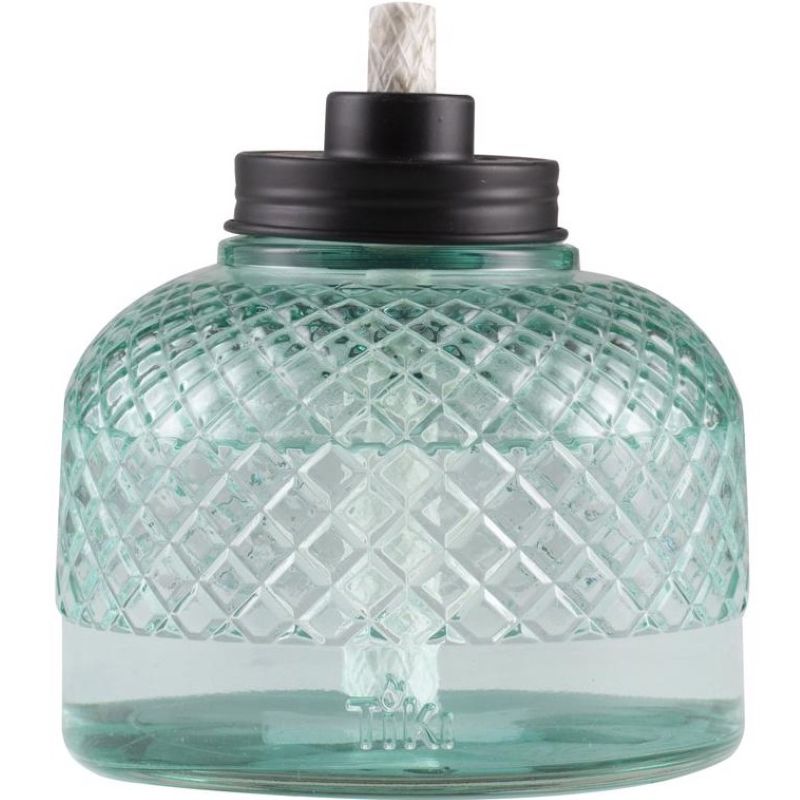 Tiki Large Tabletop Blue Glass Oil Lamp 5.8”