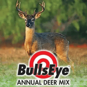BullsEye Annual Deer Mix Seed with deer in field and Seed Logo