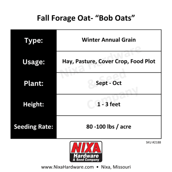 Fall Forage Oat Bob Oats Planting Guide