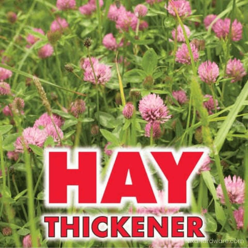 Hay Thickener Seed Mix growing in field and logo