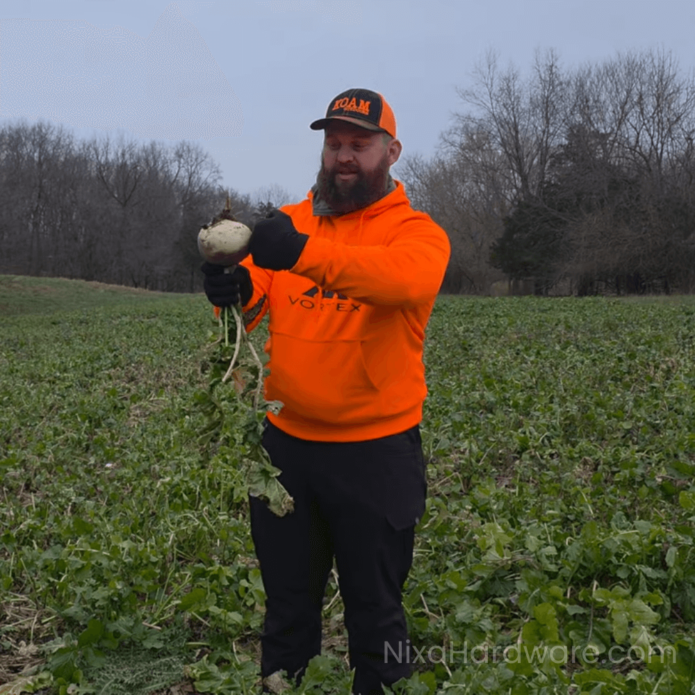 KOAM with Buck Salad Turnip Size Comparison in December