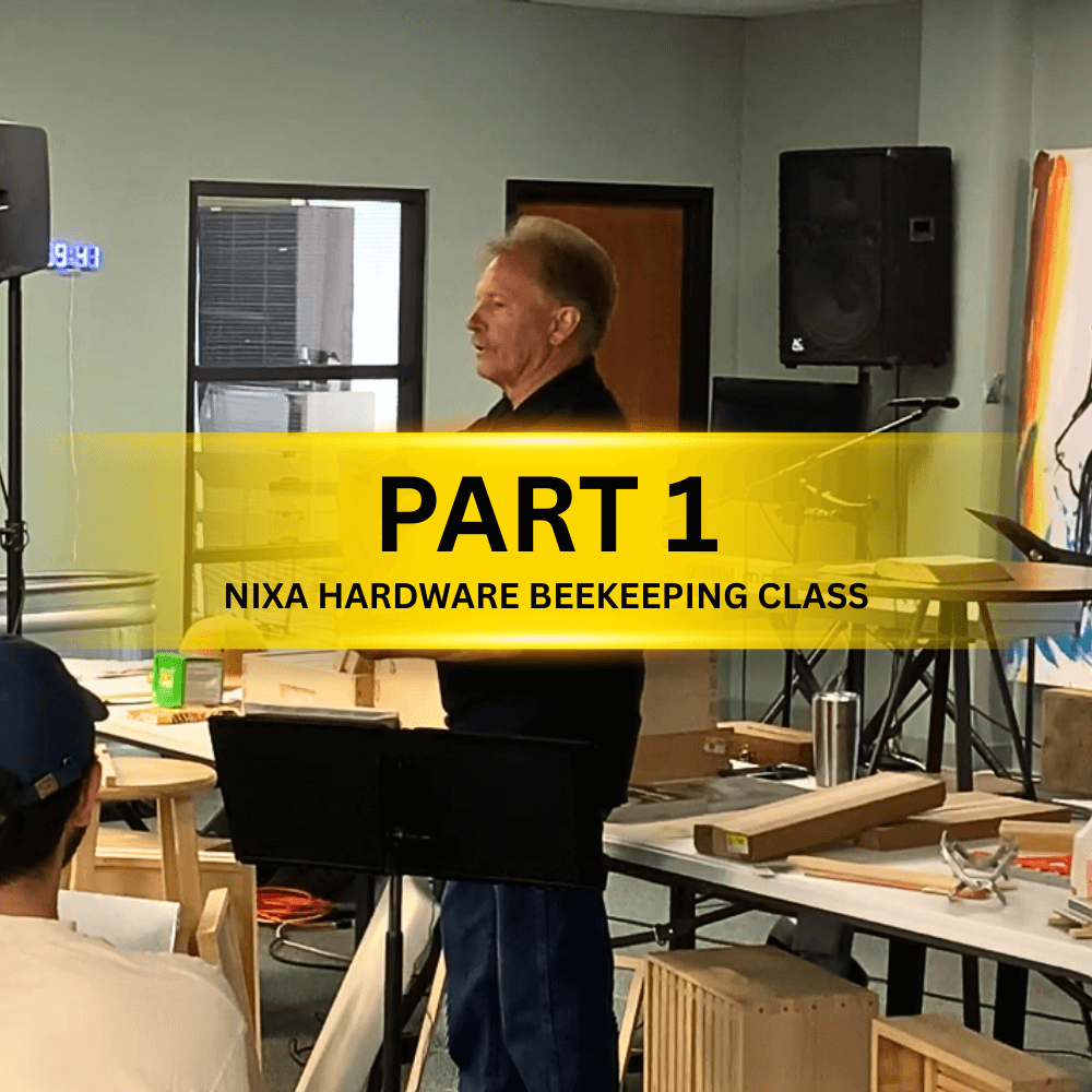 Instructor Dan Barton teaching spring hive management and feeding techniques at Nixa Hardware beekeeping seminar.