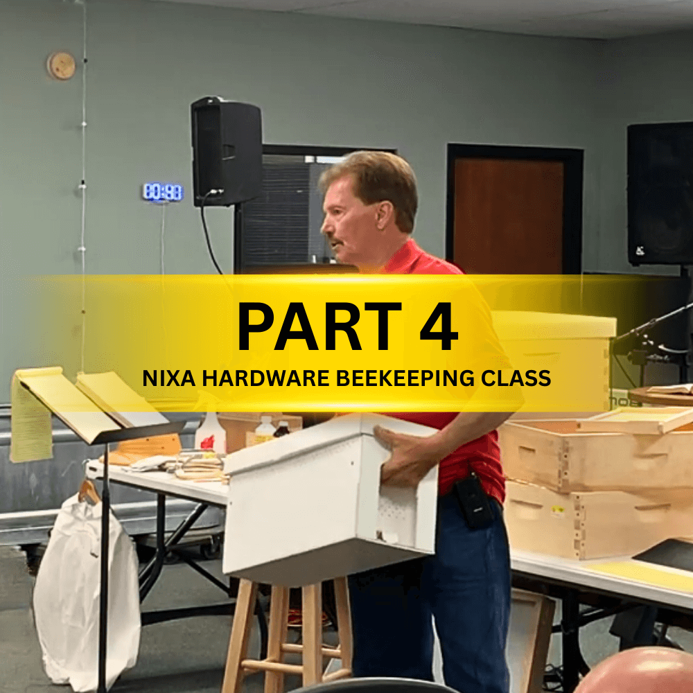Demonstration of installing a package of bees into a Nuc box during the Nixa Hardware beekeeping workshop.