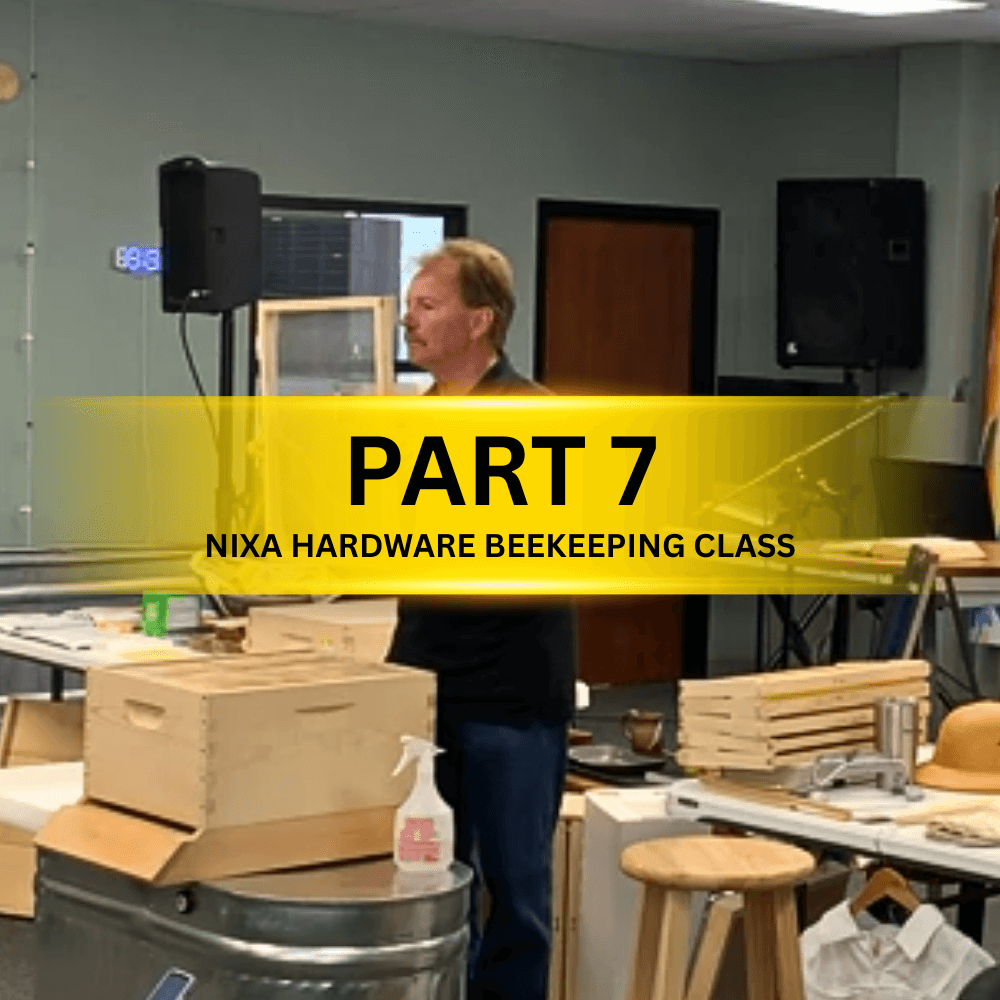 Harvesting honey and processing beeswax demonstration with extraction tools at Nixa Hardware.