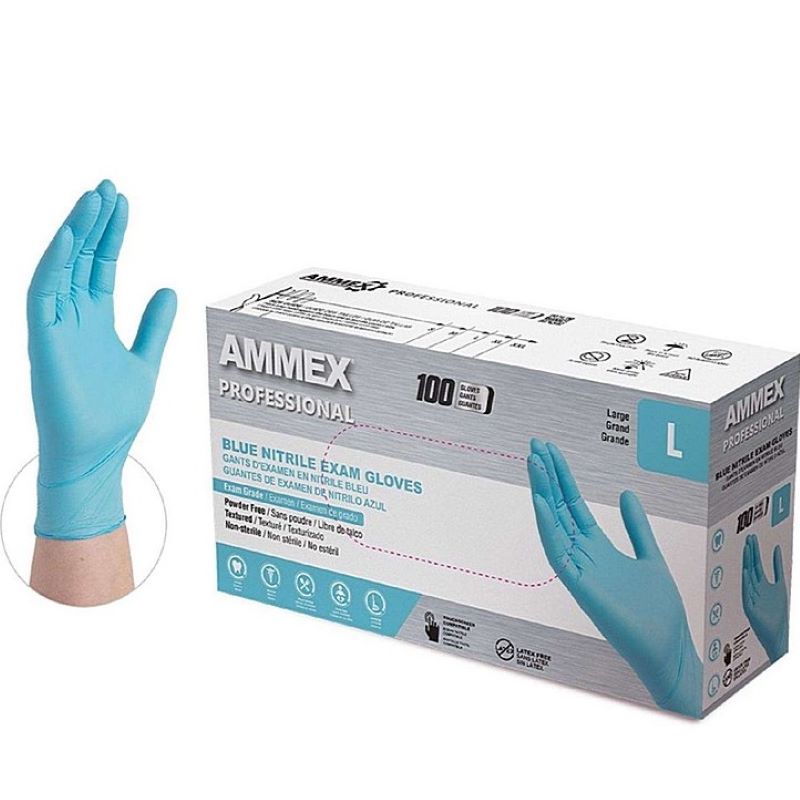 AMMEX Powder Free Nitrile Disposable Gloves Large 100 Ct