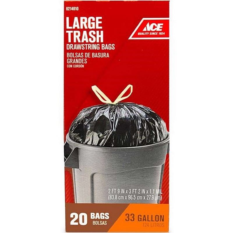 Ace Trash Bags Drawstring 33 gal 20 Ct