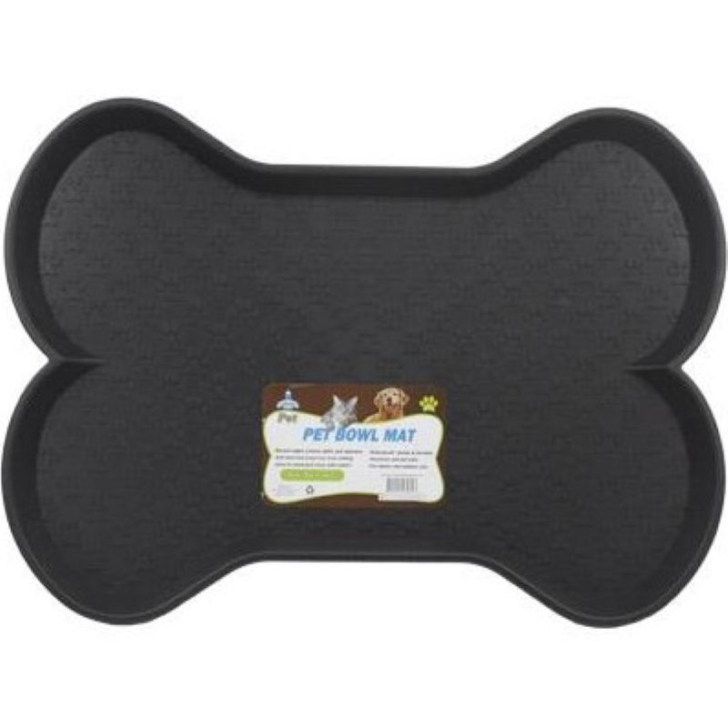 Black Bone Shape Pet Bowl Mat 23”