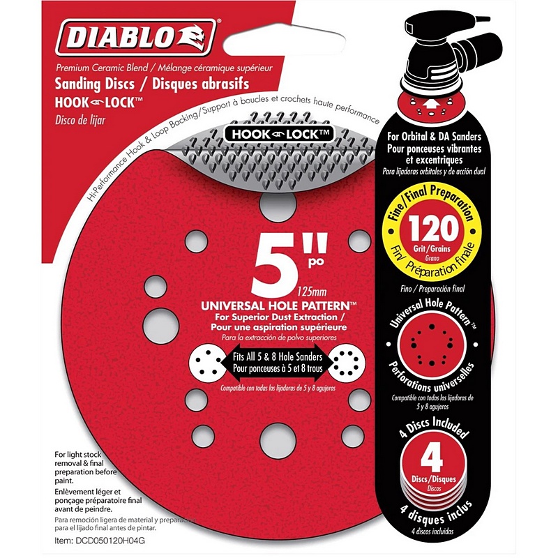 Diablo Hook & Lock Sanding Discs 120 Grit 5” 4pk