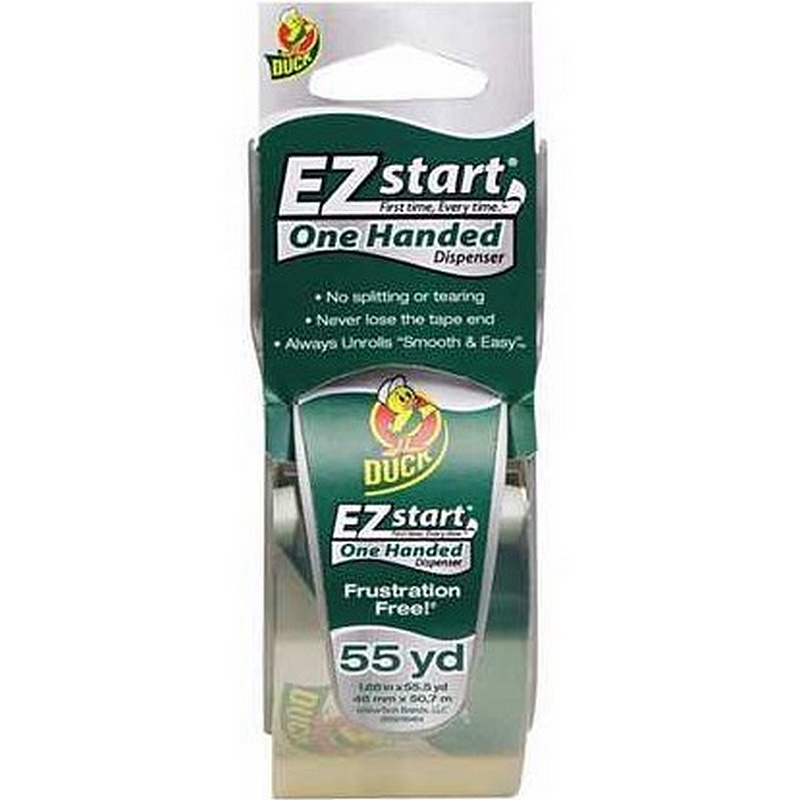 Duck EZ Start Clear Heavy-Duty Packaging Tape w-Dispenser 55yd
