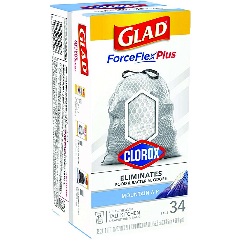 Glad ForceFlex Plus Mountain Air Trash Bags 13 gal 34 Ct
