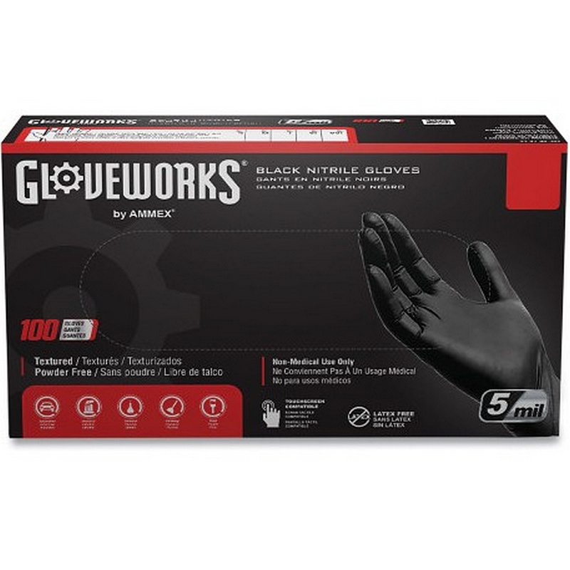 Gloveworks Powder Free Black Industrial Nitril Gloves Small 100 pk