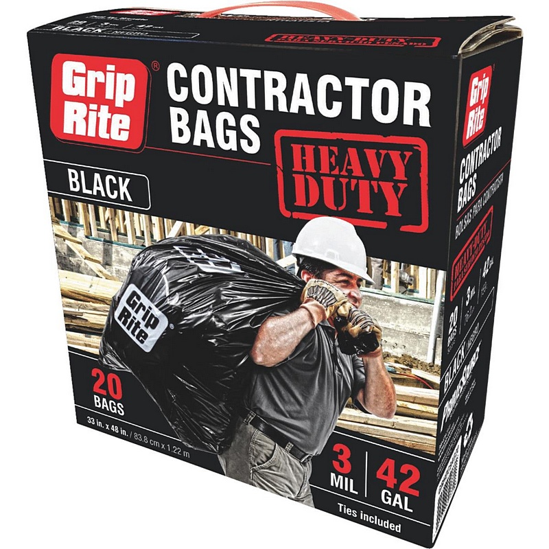 Grip-Rite Heavy-Duty Contractor Trash Bag 3mil 42 gal 20pk