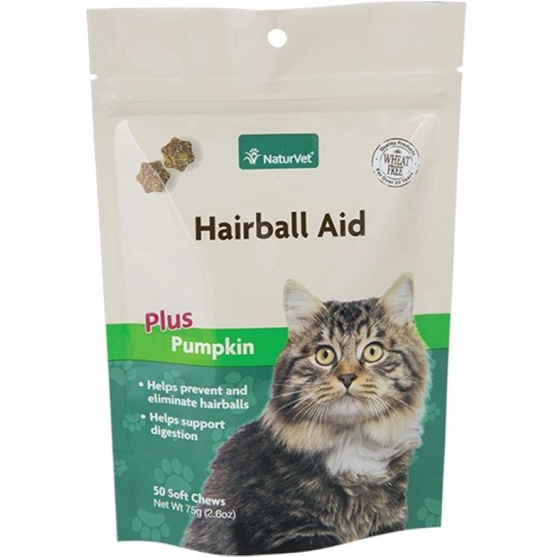NaturVet Hairball Aid Plus Vitamins Pumpkin Cat Soft Chews 50 ct