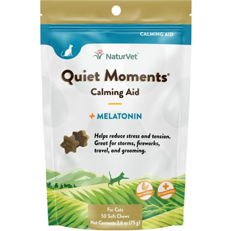 NaturVet Quiet Moments Calming Aid Plus Melatonin Soft Cat Chews 50 ct