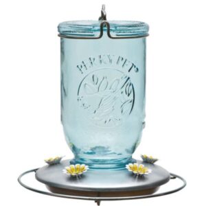 Perky Pet Blue Mason Jar Glass Hummingbird Feeder 32 oz