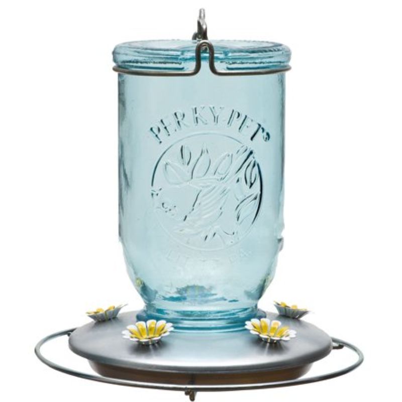 Perky Pet Blue Mason Jar Glass Hummingbird Feeder 32 oz
