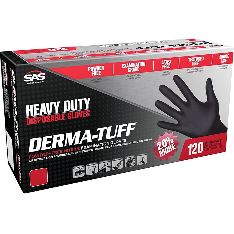 SAS Derma-Tuff Powder-Free Black Nitrile Disposable Gloves Medium 120 pk