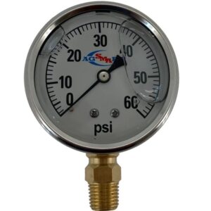 SMA Stainless Steel Liquid Filled Pressure Gauge 2.5” 60 PSI